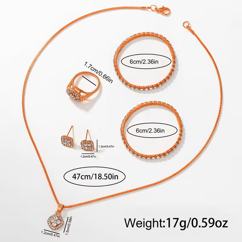 ⌚💎 6pcs Minimalist Quartz Watch & Jewelry Gift Set – Stainless Steel Shockproof Wristwatch with Matching Necklace, Earrings, Bracelet & Ring | Elegant Luxury Set for Women