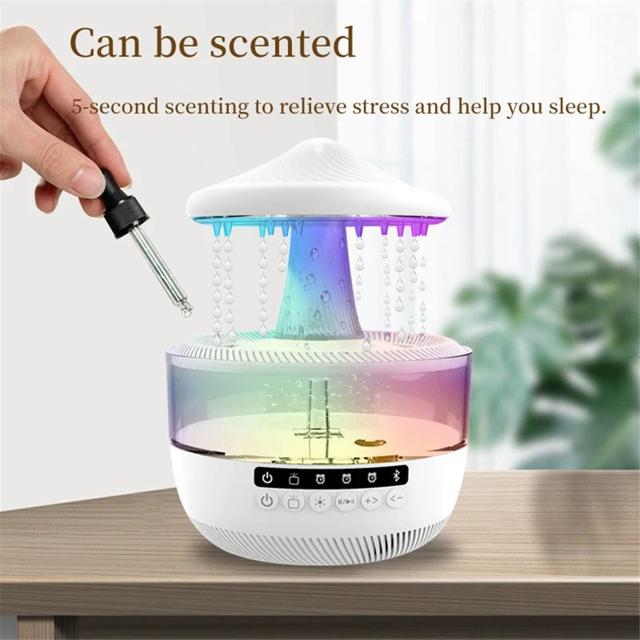 🌧️🎵 Audio Humidifier with Rain Effect – LED Aromatherapy Diffuser & Sleep Night Light