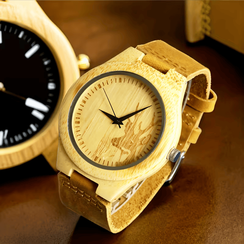 ⌚🌳 Stylish Men’s Walnut Wooden Watch – Quartz Movement with Genuine Leather Strap | Classic Vintage Wristwatch Gift for Men 🎁