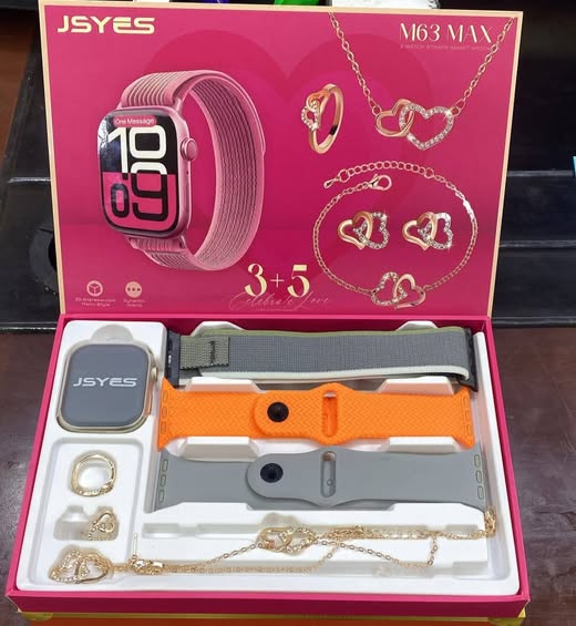 ⌚💖 Smartwatch & Jewelry Gift Set (3+5 Combo) – Luxury Watch with Heart Jewelry for Women