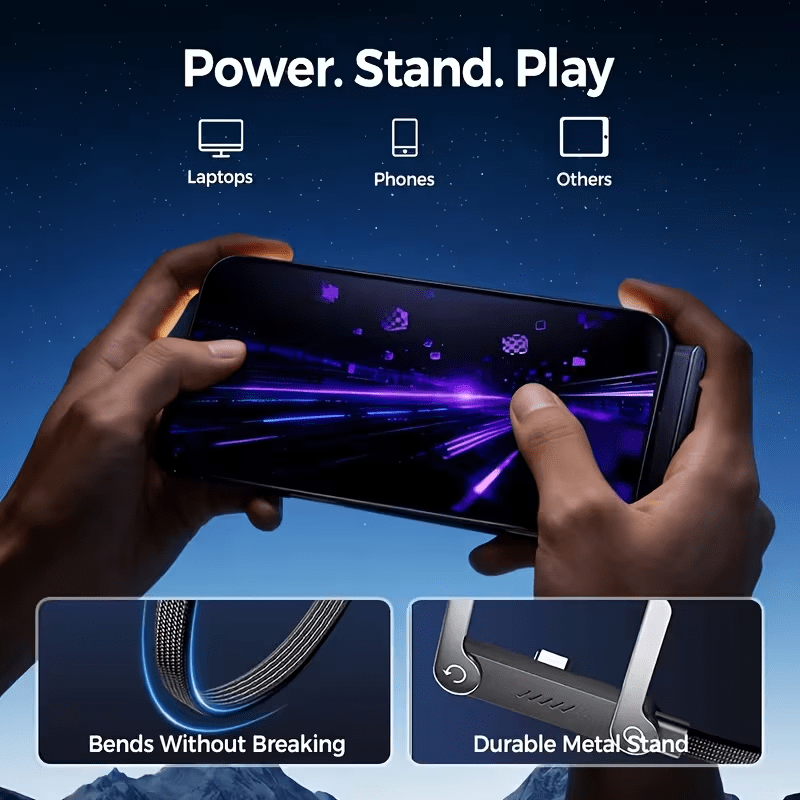 ⚡ 240W Foldable Dual Type-C Fast Charging Cable with Adjustable Stand – Super Fast Data Cable with Built-in Phone Holder 📱🔋