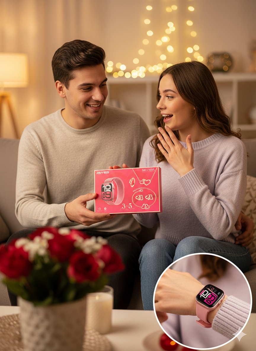 ⌚💖 Smartwatch & Jewelry Gift Set (3+5 Combo) – Luxury Watch with Heart Jewelry for Women