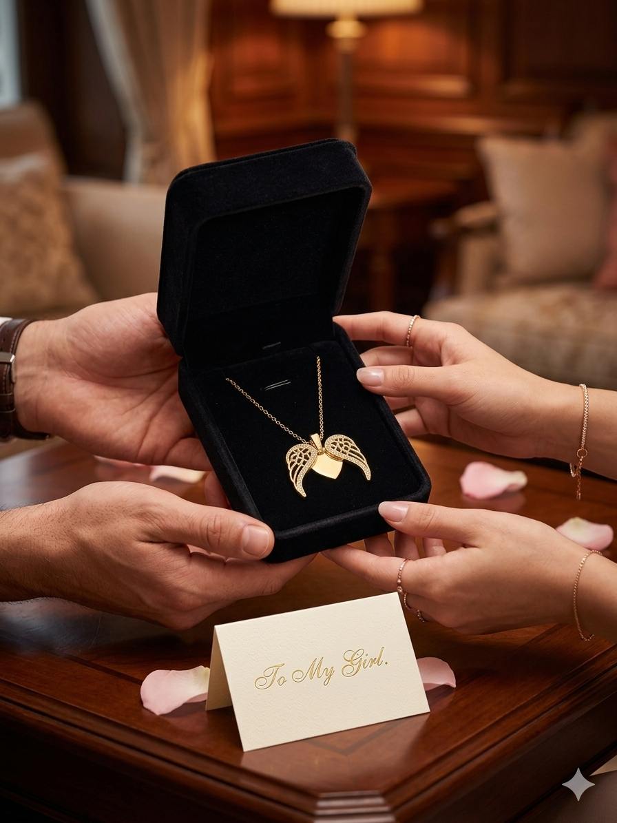 Elegant Couple Hug Pendant Necklace – Romantic Love Necklace with ear studs for Women | Gold Plated Heart Jewelry Gift for Girlfriend, Wife & Anniversary