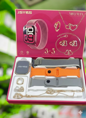 ⌚💖 Smartwatch & Jewelry Gift Set (3+5 Combo) – Luxury Watch with Heart Jewelry for Women