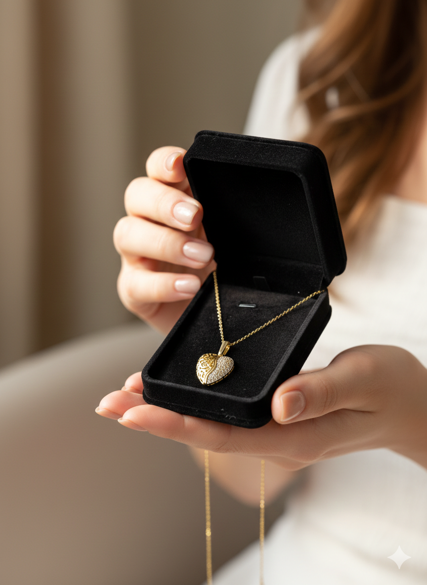 💖 Elegant Gold Heart Pendant Necklace – Crystal Heart Charm with Chain for Women 💎✨