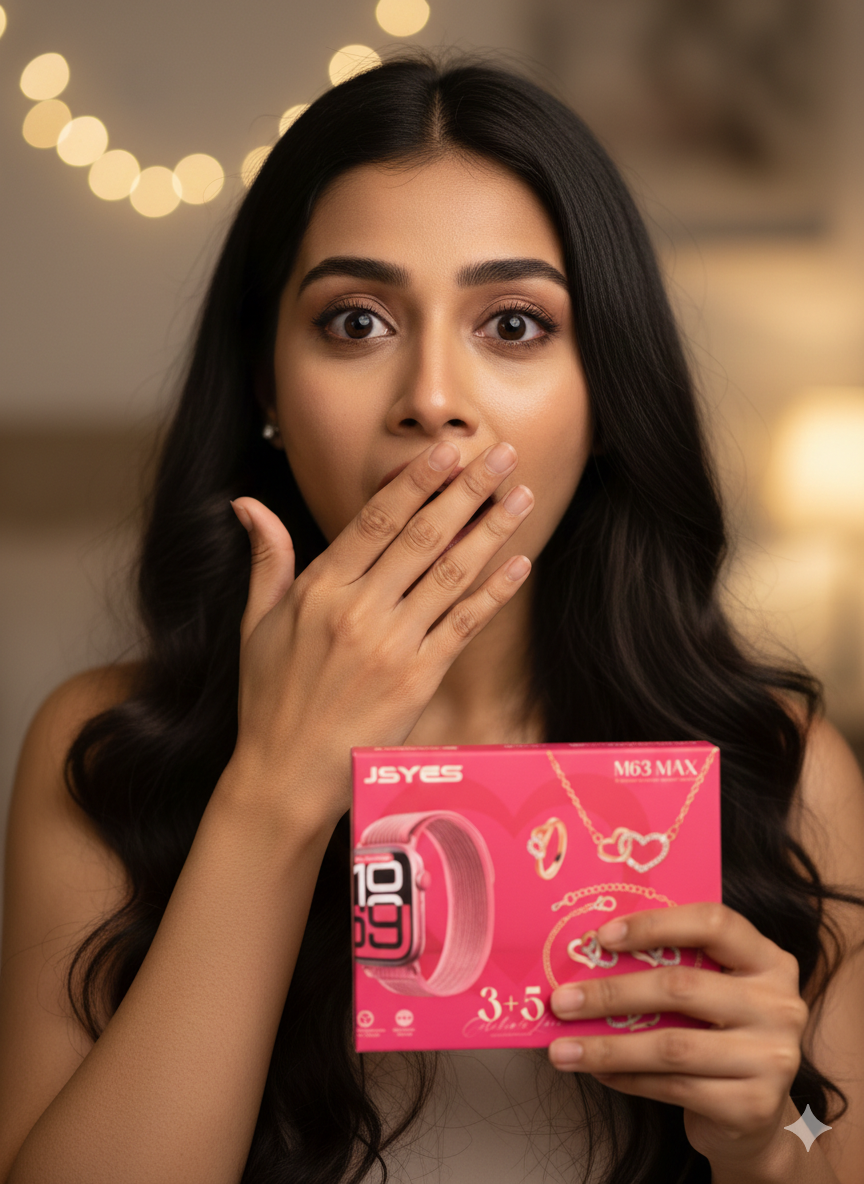 ⌚💖 Smartwatch & Jewelry Gift Set (3+5 Combo) – Luxury Watch with Heart Jewelry for Women