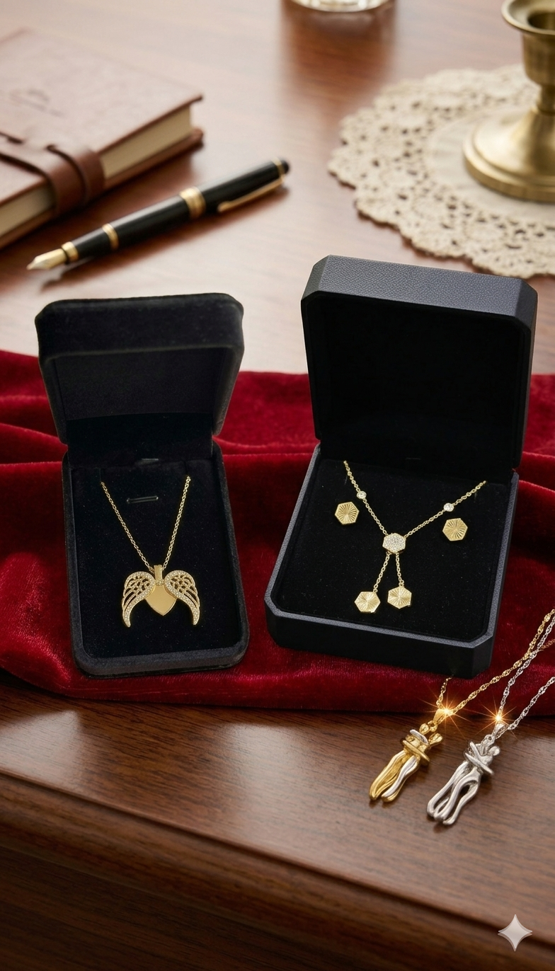 Elegant Couple Hug Pendant Necklace – Romantic Love Necklace with ear studs for Women | Gold Plated Heart Jewelry Gift for Girlfriend, Wife & Anniversary