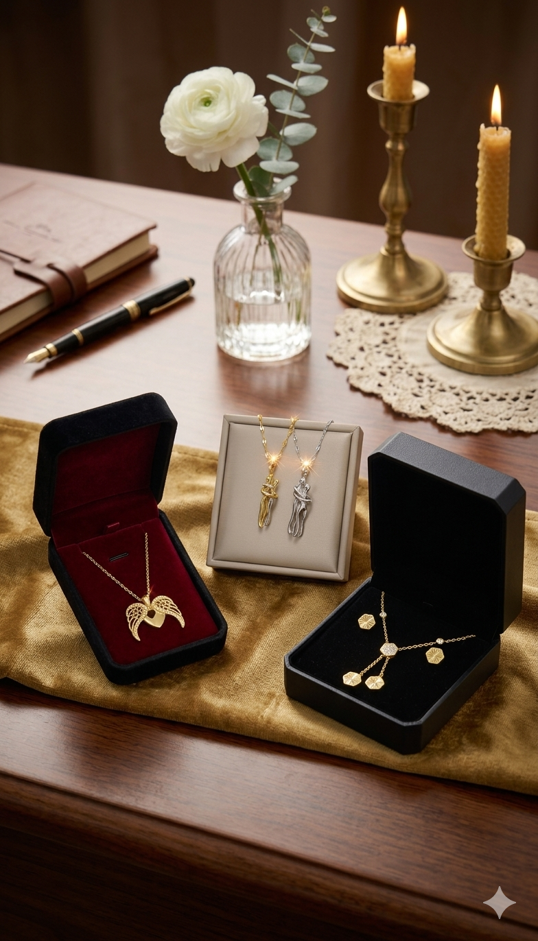 Elegant Couple Hug Pendant Necklace – Romantic Love Necklace with ear studs for Women | Gold Plated Heart Jewelry Gift for Girlfriend, Wife & Anniversary