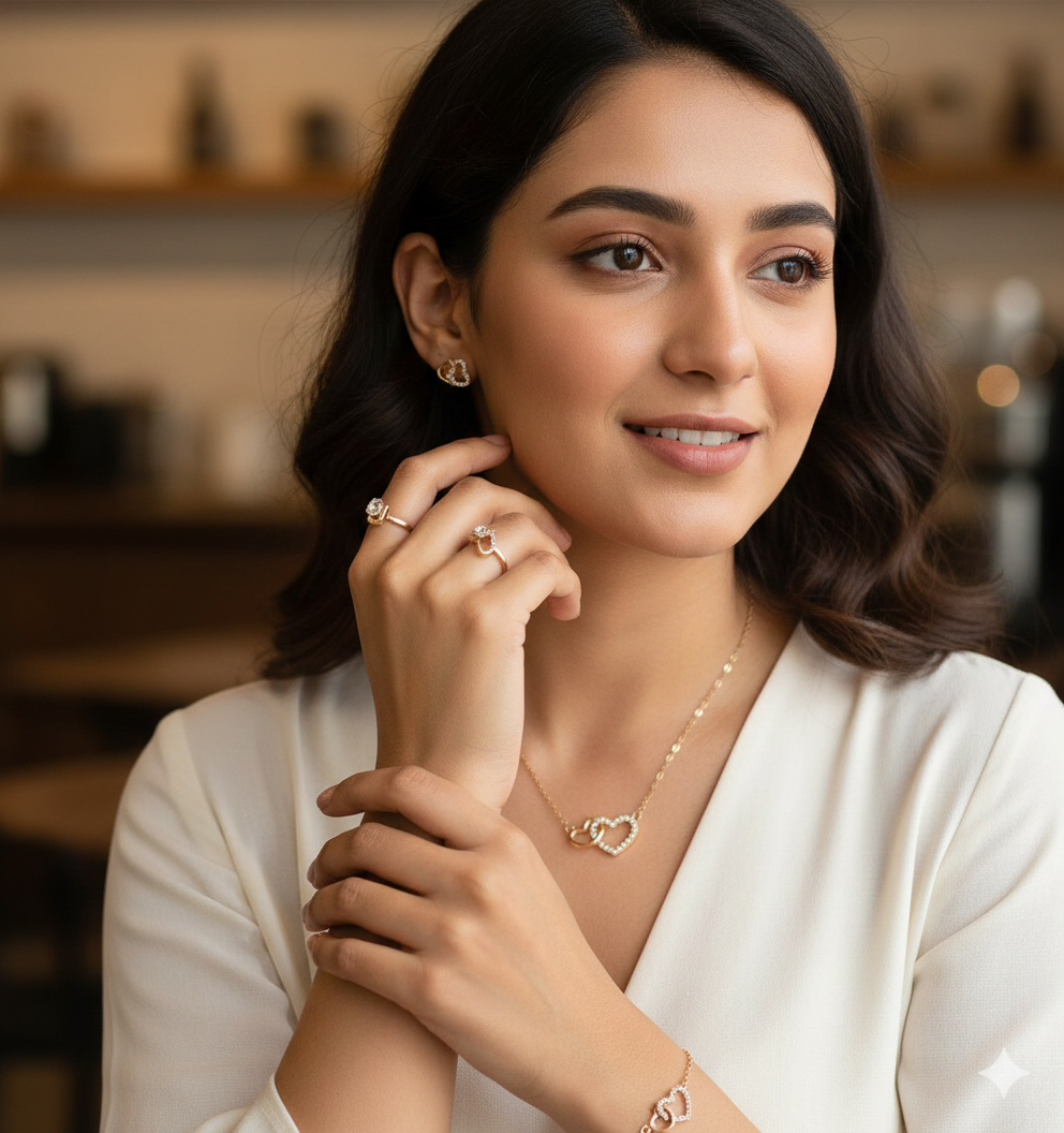 ⌚💖 Smartwatch & Jewelry Gift Set (3+5 Combo) – Luxury Watch with Heart Jewelry for Women