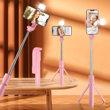 3-in-1 Telescopic Selfie Stick with Tripod & Wireless Remote-Pink