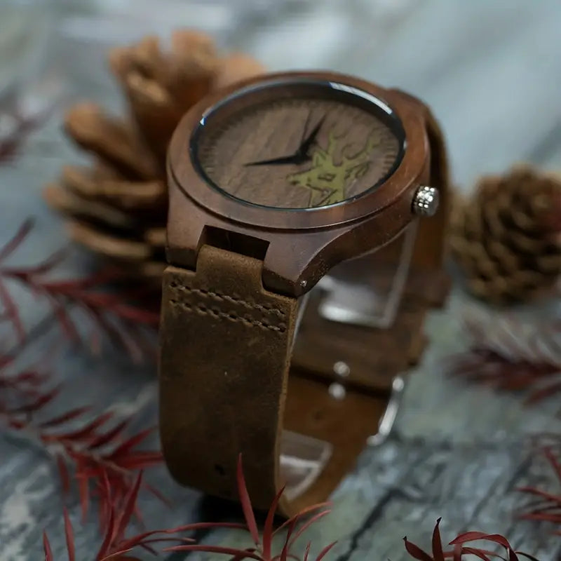 Rustic Vintage Men's Watch -  Walnut Deer Head Watch