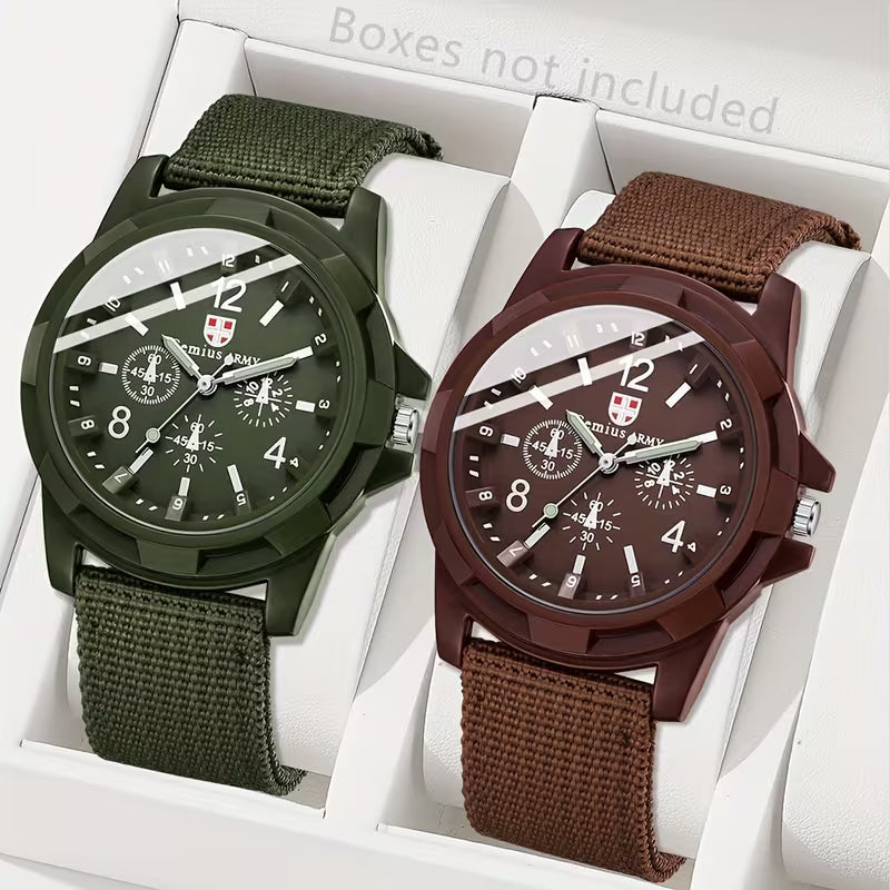 ⌚🔥 Set of 2 Men’s Casual Quartz Watches – Canvas Strap Analog Watch with Digital-Style Dial | Versatile Everyday Wristwatch Set