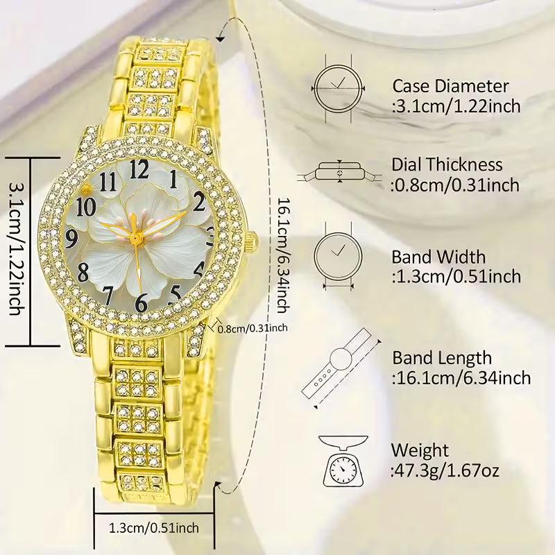 ⌚💎 6pcs Minimalist Quartz Watch & Jewelry Gift Set – Stainless Steel Shockproof Wristwatch with Matching Necklace, Earrings, Bracelet & Ring | Elegant Luxury Set for Women