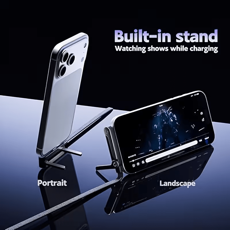 ⚡ 240W Foldable Dual Type-C Fast Charging Cable with Adjustable Stand – Super Fast Data Cable with Built-in Phone Holder 📱🔋