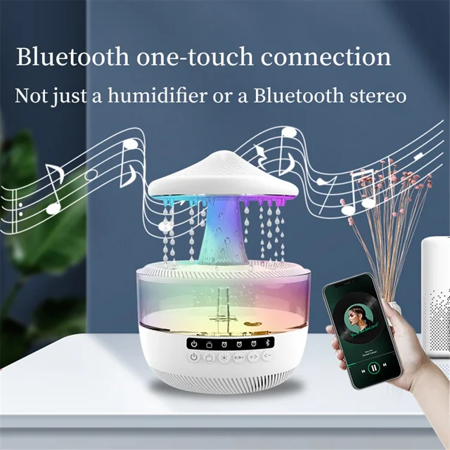 🌧️🎵 Audio Humidifier with Rain Effect – LED Aromatherapy Diffuser & Sleep Night Light