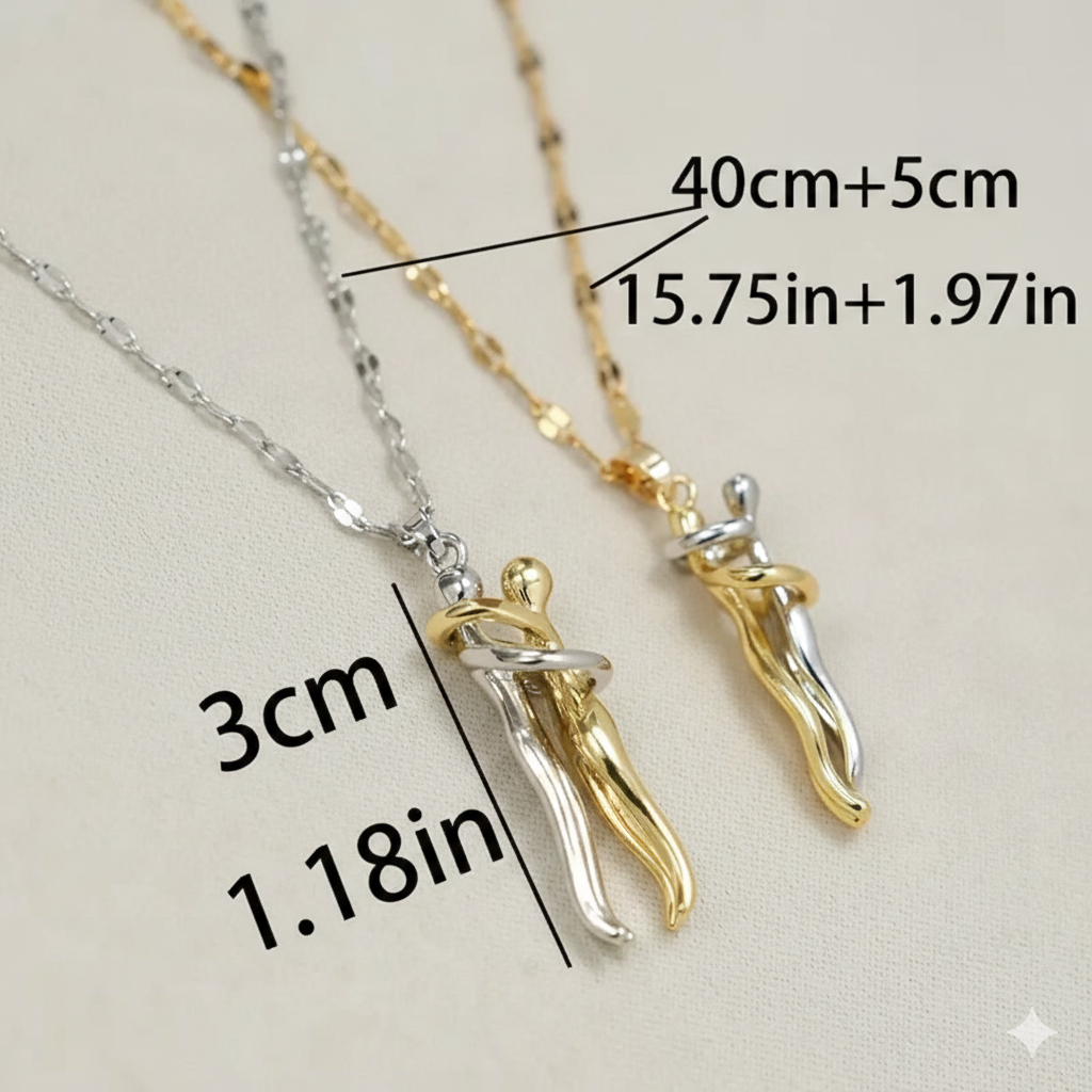 Elegant Couple Hug Pendant Necklace – Romantic Love Necklace with ear studs for Women | Gold Plated Heart Jewelry Gift for Girlfriend, Wife & Anniversary
